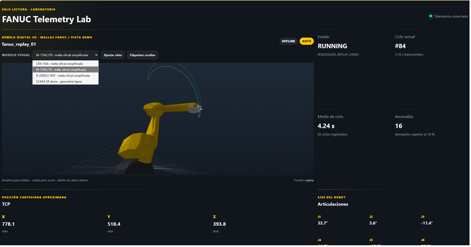 Interface grafica para el estudio y telemetria del correcto funcionamiento de un robot Fanuc — Screenshot 3