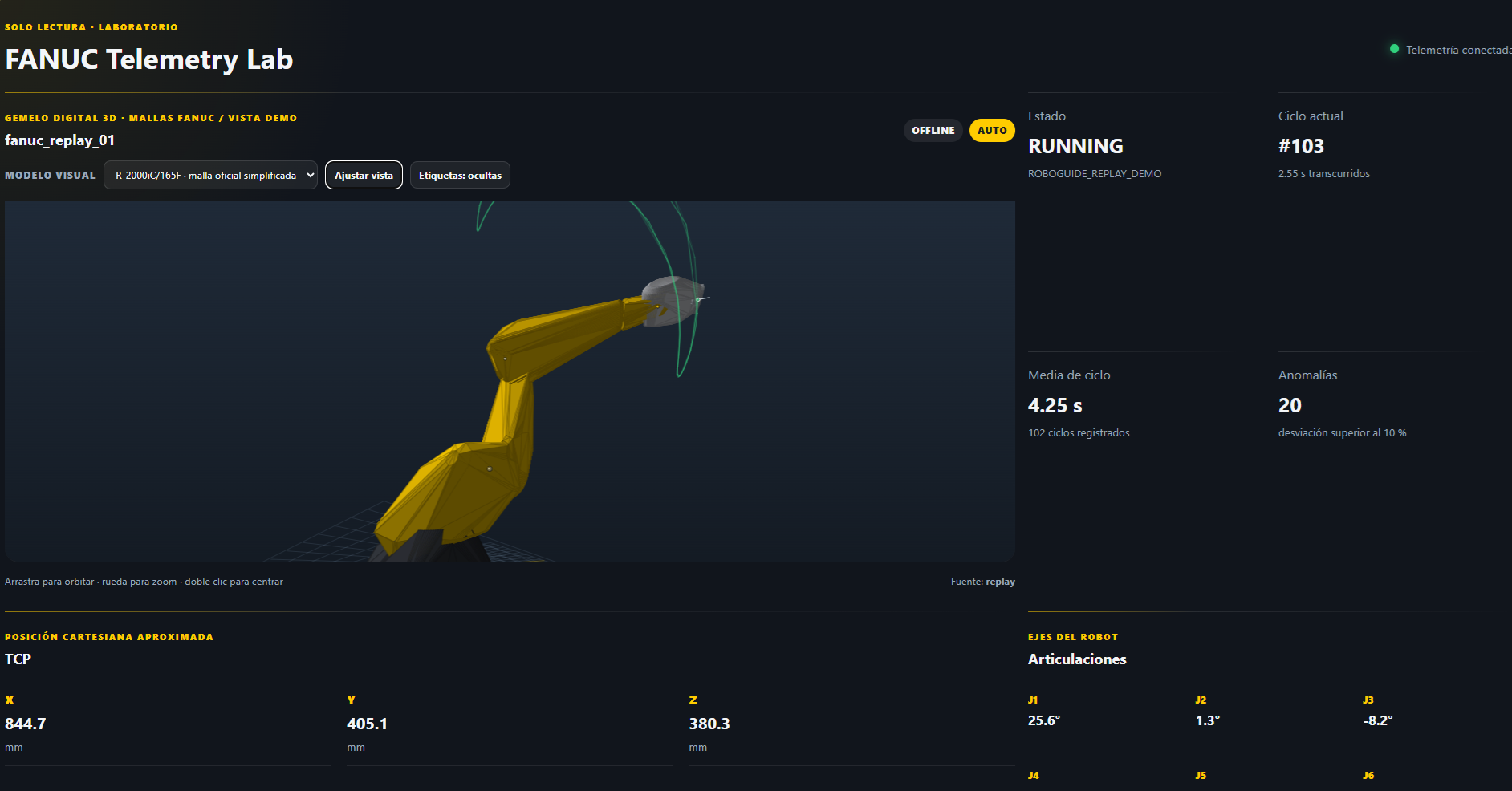 Interface grafica para el estudio y telemetria del correcto funcionamiento de un robot Fanuc — Screenshot 4