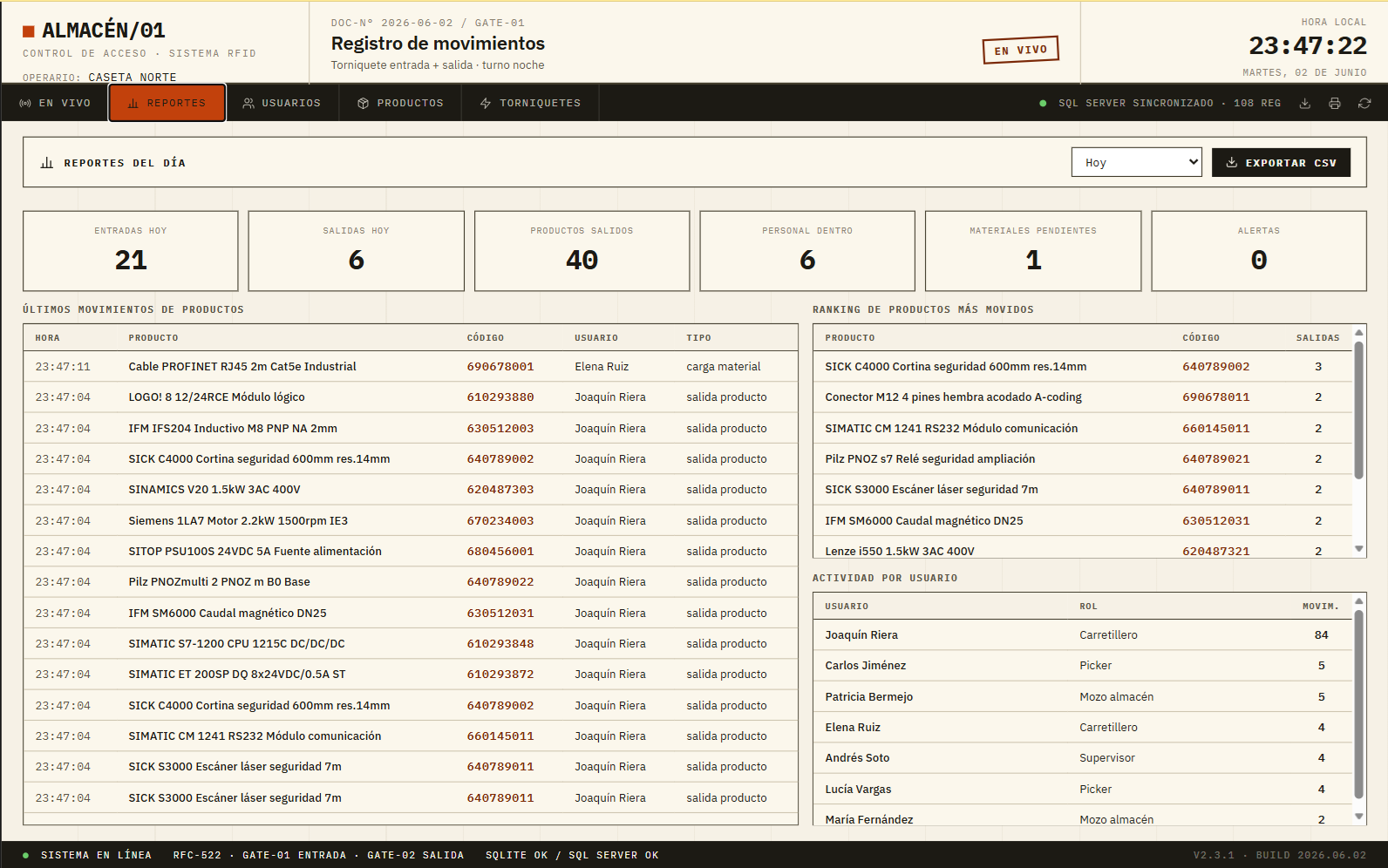 Control de acceso y materiales en almacen centralizado — Screenshot 6